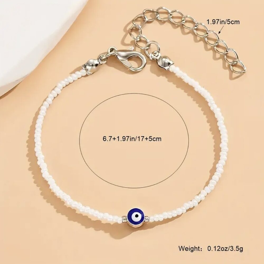 Evil Eye Spiritual Protection Minimalist White Beaded Bracelet NEW - Picture 4 of 7